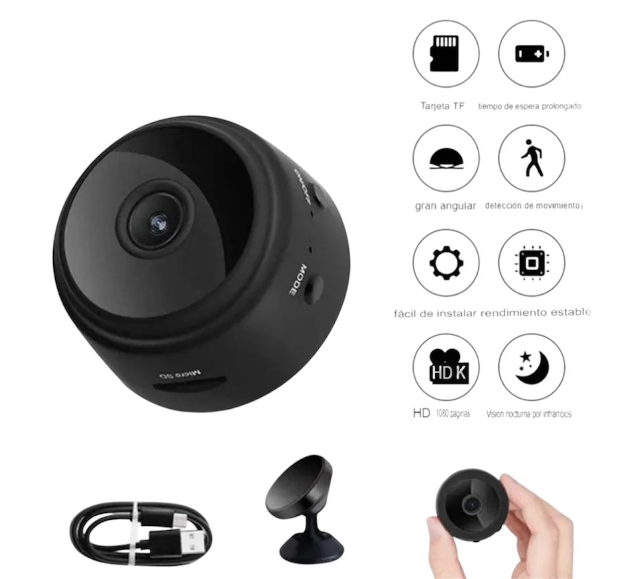 📸 Mini Cámara Espía WiFi A9 🤩 INTELIGENTE CÁMARA DE MONITOREO DE SEGURIDAD 💪🏼 GRABADOR DE VIDEO Y DE VOZ, HOGAR, BEBÉS, MASCOTAS Y JARDÍN 🪴🏡