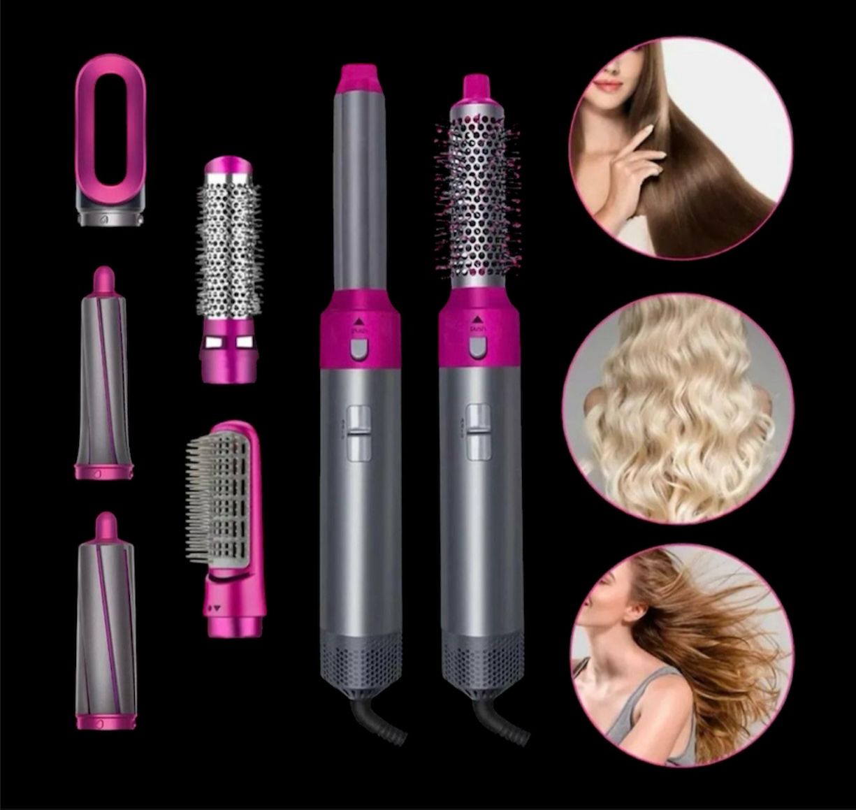 ⚜️ Cepillo 5 en 1 de Aire Caliente Para Cabello ⭐ SECADORA ALACIADORA RIZADORA GLAMOUR Y ESTILO💅🏻✨